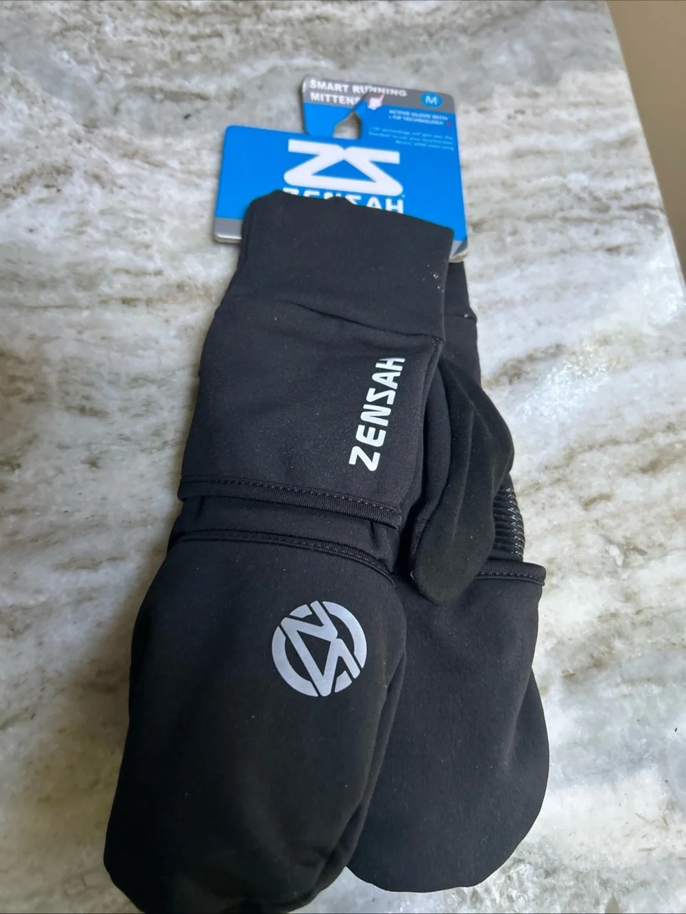 Zensah Smart Running Mittens M Black Convertible Winter Gloves Touchscreen New